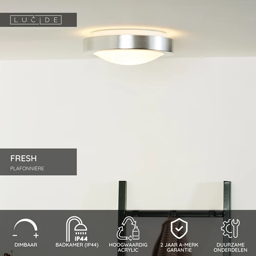 Lucide FRESH - Plafonnière Badkamer - Ø 27 cm - 1xE27 - IP44 - Mat chroom - USP